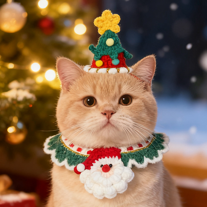 猫咪狗圣诞围脖配饰氛围手工编织