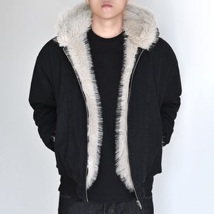 重磅全棉解构毛领连帽夹克外套男加厚秋冬cleanfit帆布 座山雕