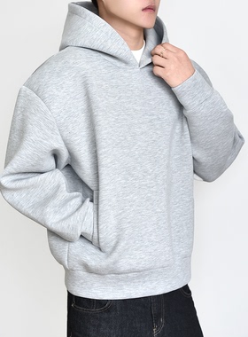 【帽子超挺】重磅900G太空棉连帽卫衣男秋冬厚款阔版短款空气层灰