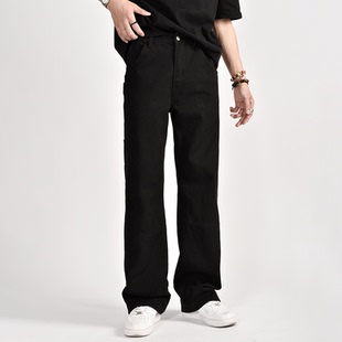男春秋通勤宽松水黑色洗长裤 cleanfit基础简约牛仔裤 直筒百搭