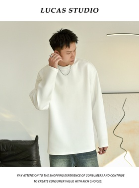 重磅400克太空棉长袖打底男女白色圆领卫衣T恤宽松秋冬纯加绒内搭