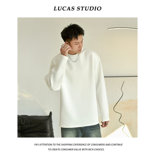 重磅400克太空棉长袖 打底男女白色圆领卫衣T恤宽松秋冬纯加绒内搭