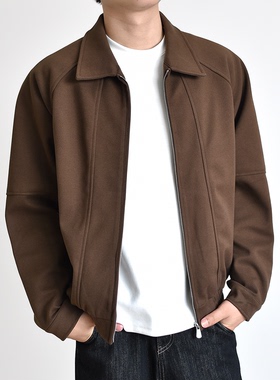 【云陀绒】高级感boxy短宽翻领夹克男巴恩风外套秋冬拉链cleanfit