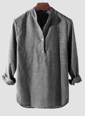 Cotton Shirt Long Sleeve Striped Slim Shirts For Men S-5XL男
