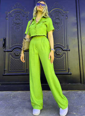 欧美夏季短袖气质时尚休闲两件套Women casual two-piece set