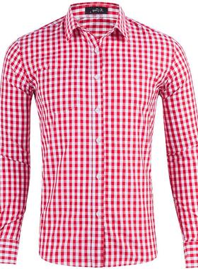 Men's flannel plaid shirt Casual Long Sleeve Shirts 男士