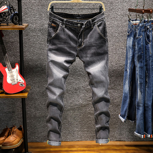 Men Slim Jeans Black Stretch Jean good quality pencil pant男