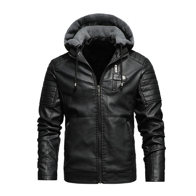 Men Winter New Leather Jackets Coat Motorcylce Casual Fleece