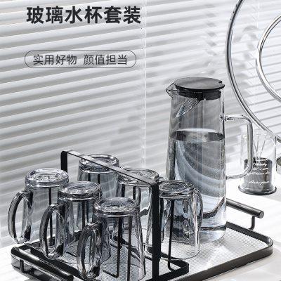 耐高温玻璃杯套装家用客厅待客水杯带把手茶杯家庭喝水杯子杯具