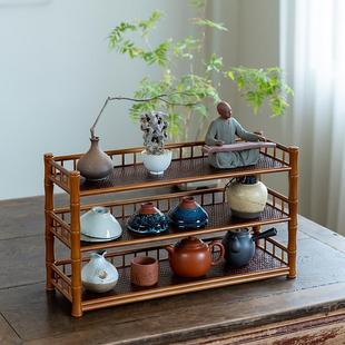 竹编茶具收纳架茶杯架双层楠竹茶壶架茶具展示架家用茶杯沥水架