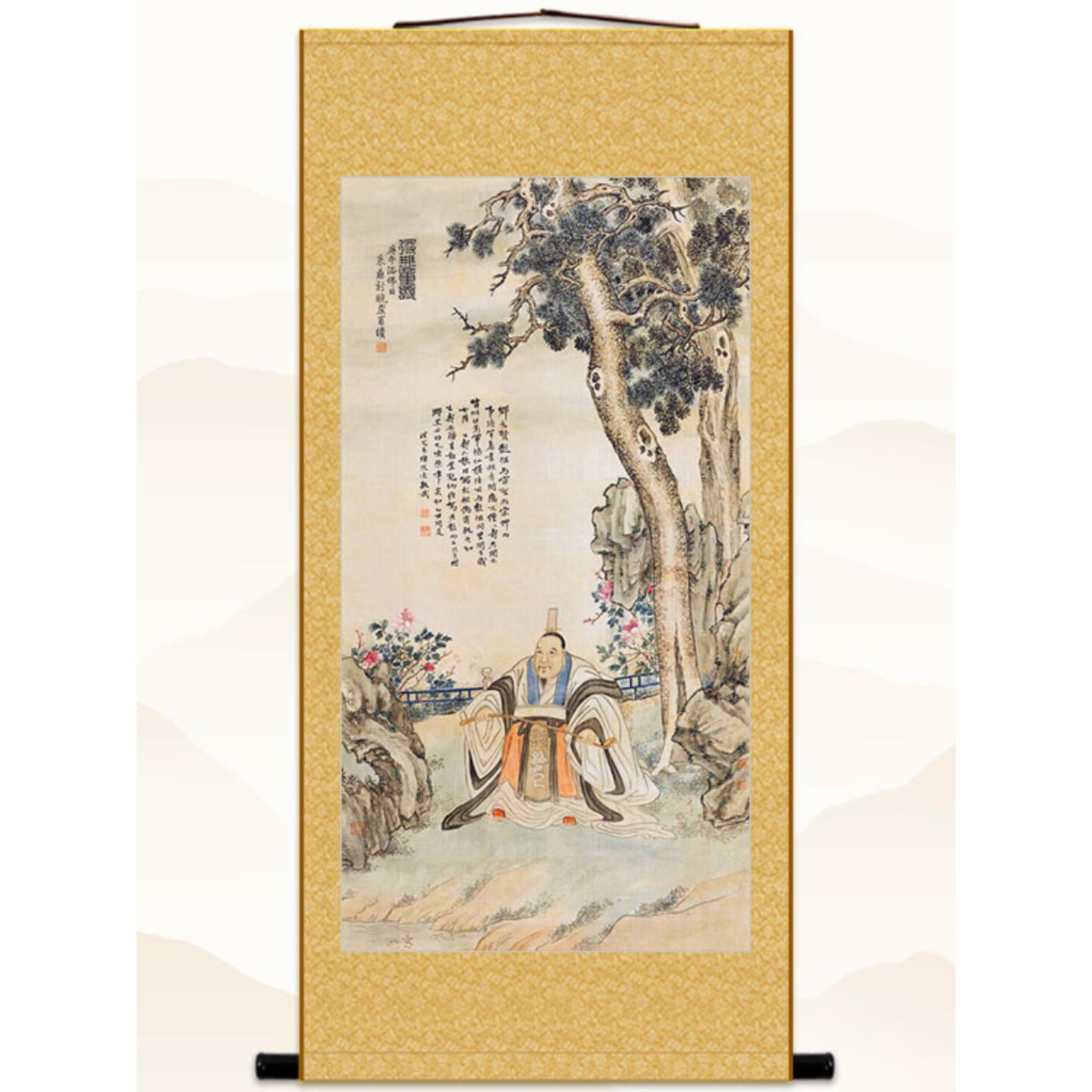 彭祖人物画像 仙鹤长寿气功烹饪祖师始祖卷轴挂画 装饰画定制订做