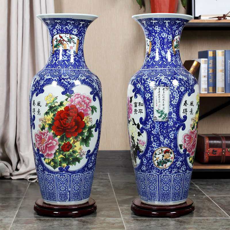 正品景德镇陶瓷青花落地大花瓶客厅现代家居工艺品陶瓷大花瓶摆件