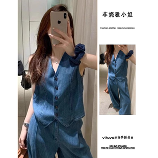 韩版时尚休闲外搭牛仔马甲外套女夏洋气时髦宽松叠穿v领坎肩背心