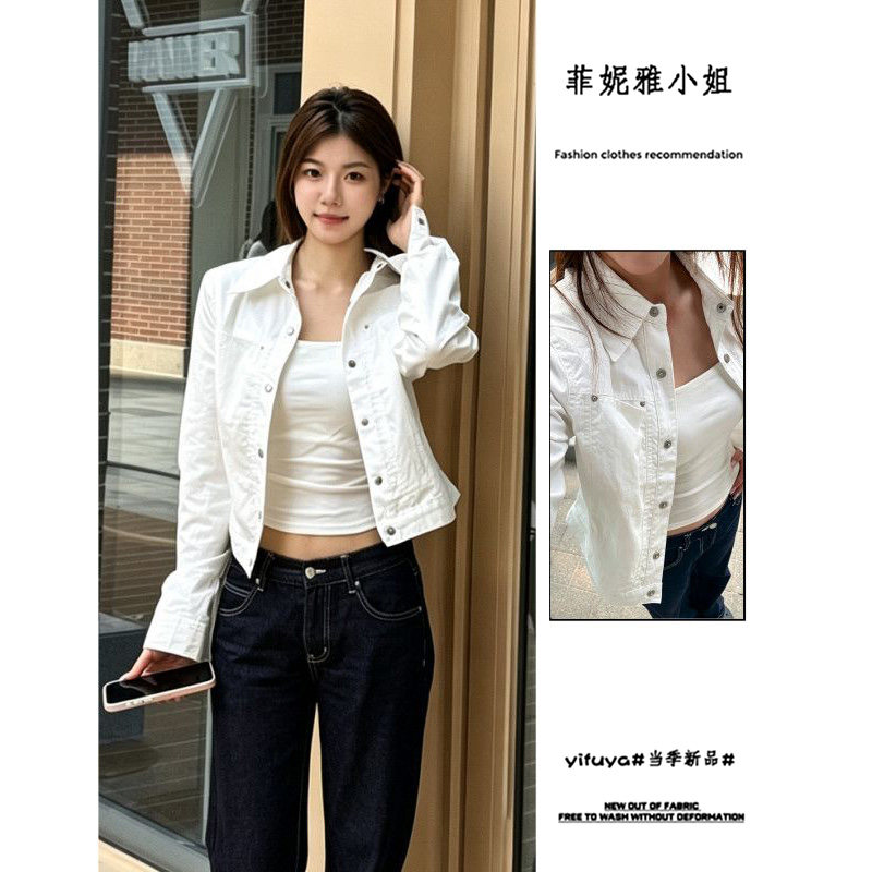 韩版复古白色设计高级短款牛仔外套女春秋季新款休闲工装上衣夹克