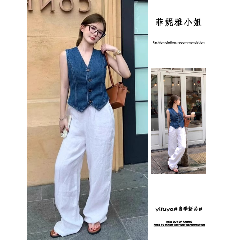 夏季新款时尚百搭牛仔马甲背心女深蓝色复古chic无袖坎肩上衣外穿