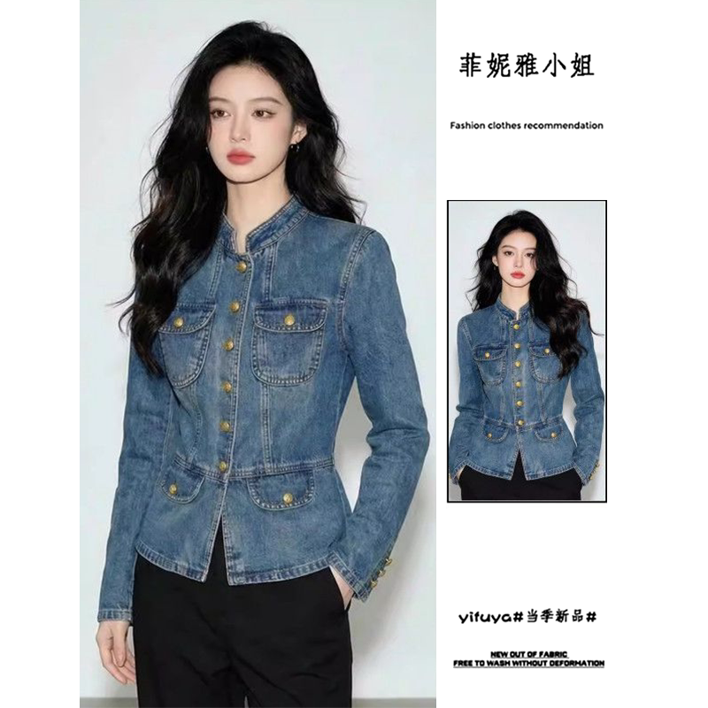 春秋款韩版复古女水洗牛仔上衣图片