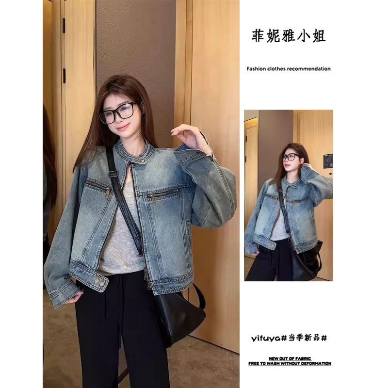 开春新款男女牛仔外套蓝色时尚百搭复古韩版常规女小个子上衣夹克