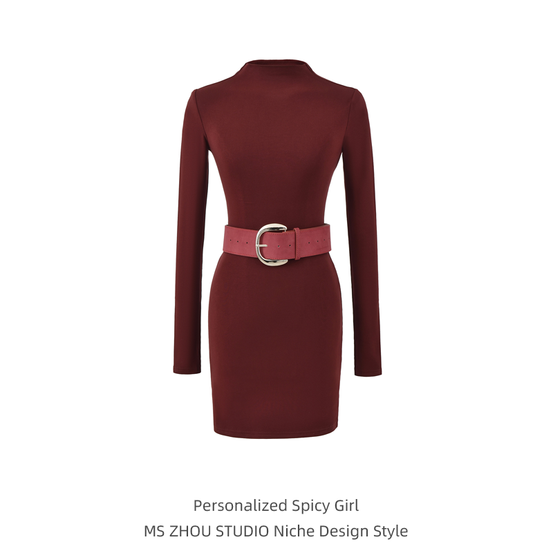 辣妹风半高领长袖连衣裙女春秋新款收腰紧身显瘦打底包臀裙腰带裙,女装/女士精品,连衣裙,淘宝优惠券,粉丝福利购,淘宝优惠卷