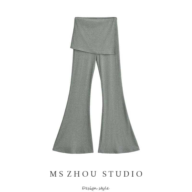 美式辣妹风高腰显瘦假两件裙摆微喇叭裤女夏季修身运动瑜伽裤长裤