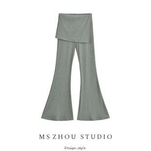 长裤 美式 运动瑜伽裤 修身 辣妹风高腰显瘦假两件裙摆微喇叭裤 女夏季