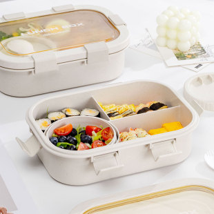 小麦秸秆饭盒上班族学生日式便当盒可微波炉加热轻便分格分隔餐盒