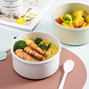 饭盒小麦秸秆泡面碗保鲜碗食品级PP材质学生可微波炉加热圆形带盖