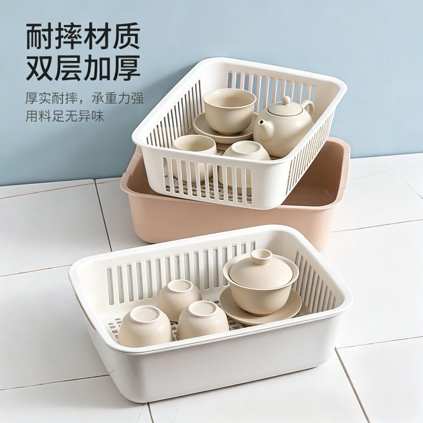 洗茶盆专用双层方形沥水篮茶具