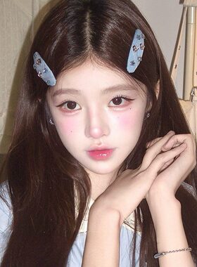 韩系蓝色牛仔星星水钻发夹女2026新款高级感边夹侧边碎发刘海夹子