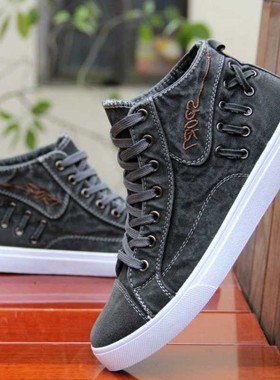2025夏高帮灰色帆布平跟港风圆头纺织品类注塑鞋休闲时尚帆布鞋