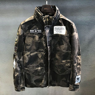 春季外套男潮流帅气宽松韩版日系潮牌迷彩冲锋衣青少年工装夹克衫