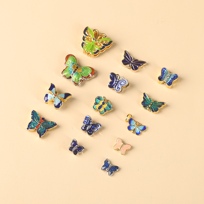 鎏金景泰蓝蝴蝶高温滴油合金男女士手串diy手工手链背云吊坠配饰