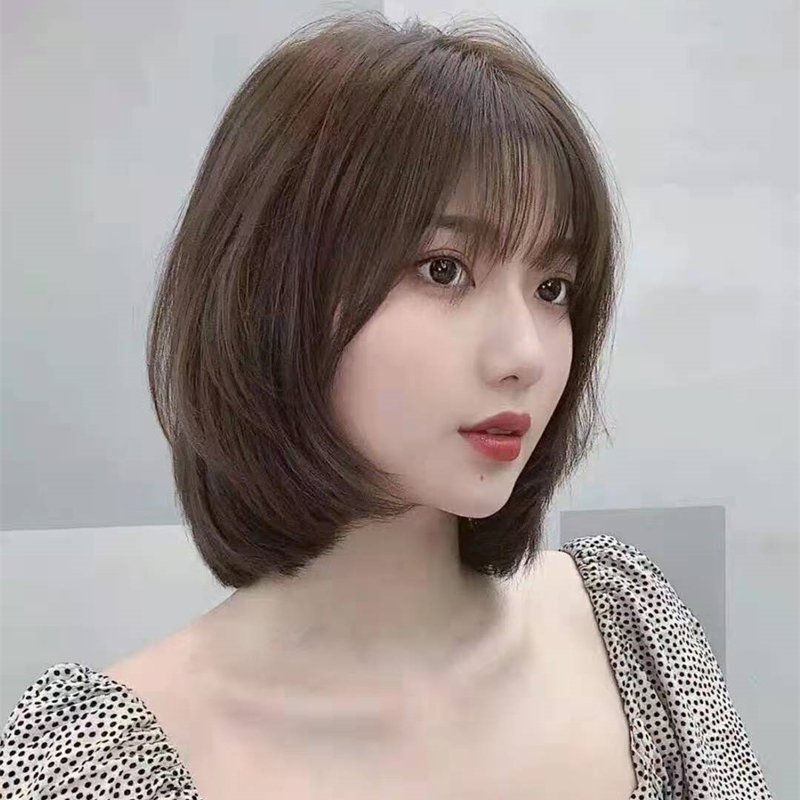 蕾丝假发女真人发手织透气逼真短发空气刘海锁骨发可烫染中长可扎