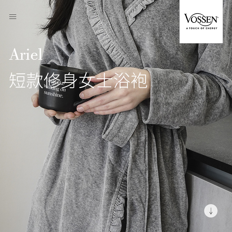 VOSSEN Ariel修身轻棉毛巾料汗蒸桑拿浴衣酒店浴服吸水短款女浴袍-封面