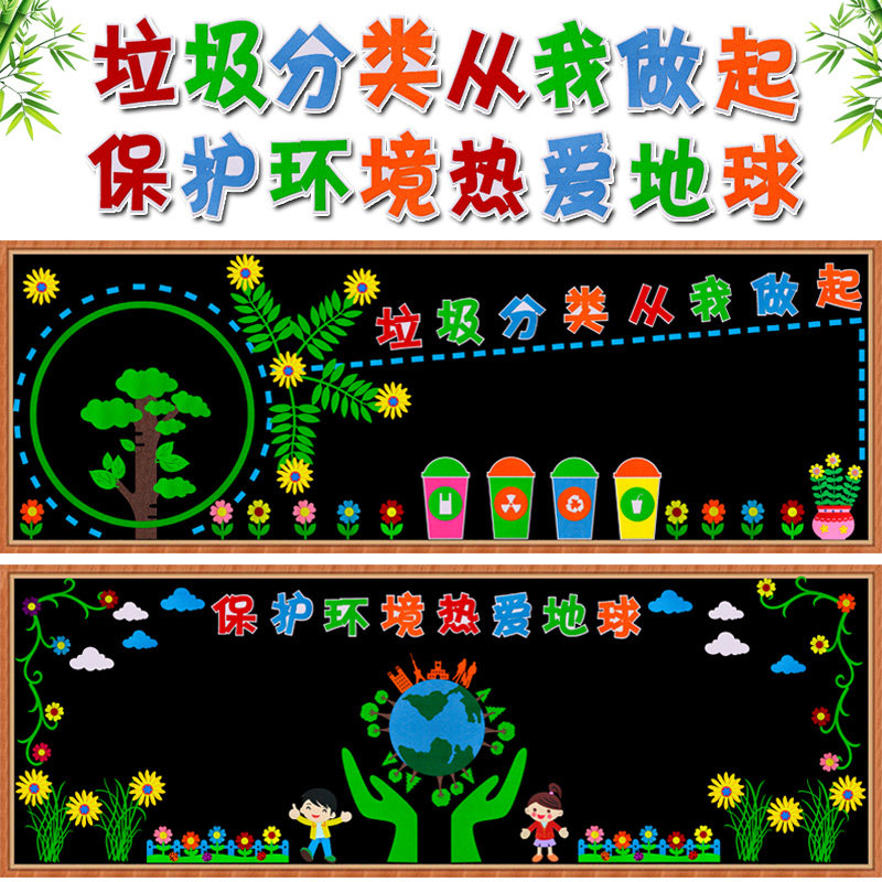 幼儿园保护地球环境垃圾分类主题黑板报装饰墙贴班级教室环创布置