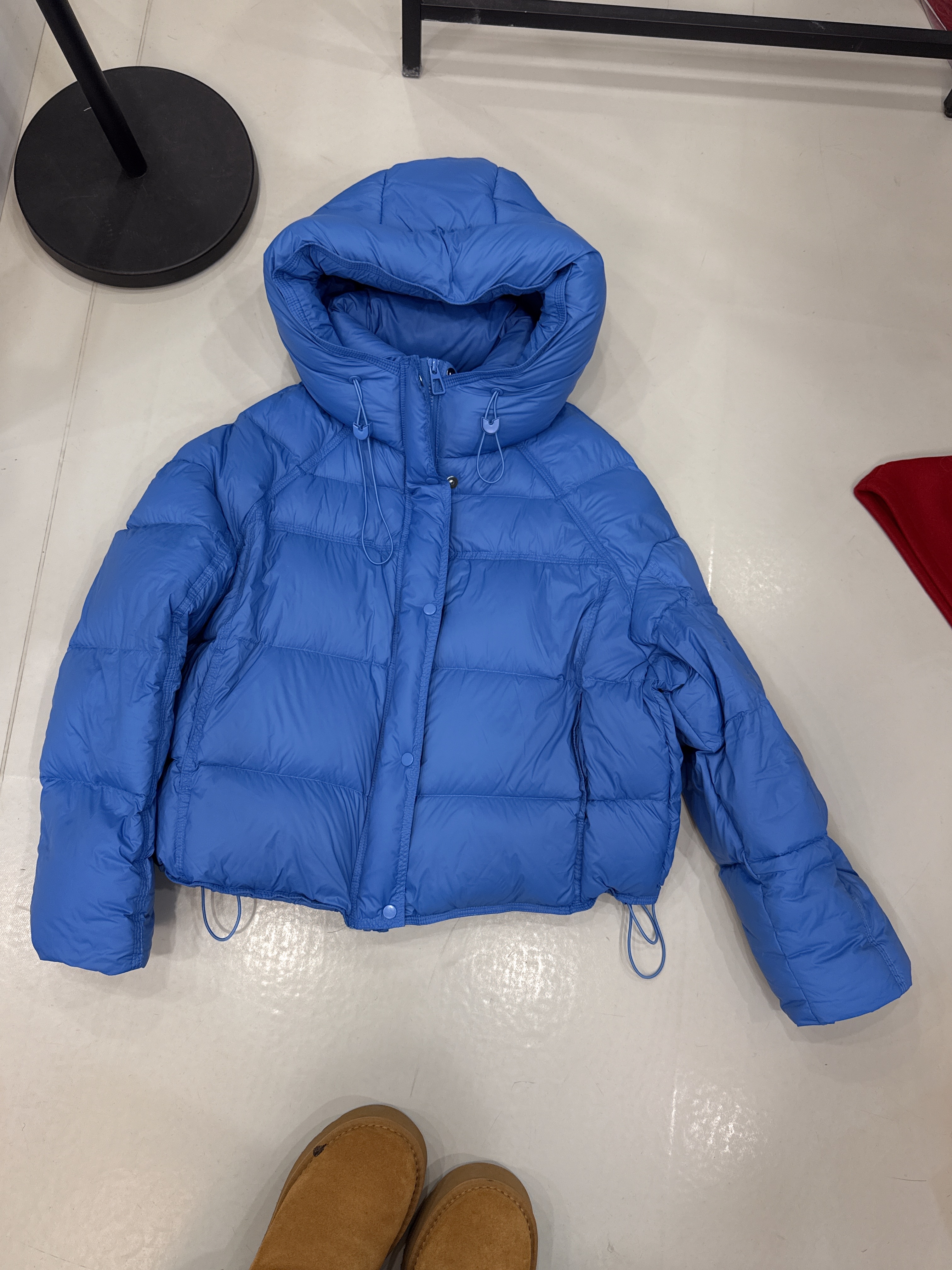 蓝色90白鸭绒连帽泡芙羽绒服2025冬季新款加厚保暖短款面包服外