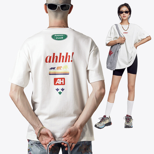 AHHH 活力大方旅行主题短袖男设计感小众宽松情侣装t恤周雨彤同款