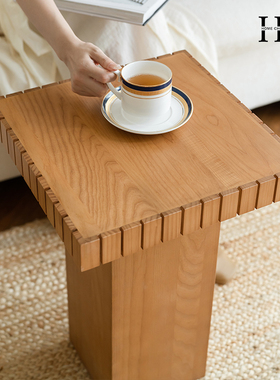 HC沙发边几法式复古实木茶几客厅家用简约中古风角几方型小桌子