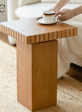 HC沙发边几法式复古实木茶几客厅家用简约中古风角几方型小桌子