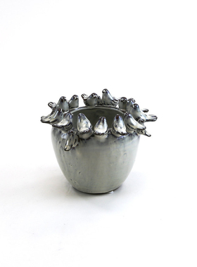 FQR LIVING Wholesale手工制作自然釉陶器渐变奶灰色聚会鸟花瓶