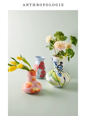 FQR美国设计师手工制作绘画花卉陶瓷插画花瓶 家居摆件