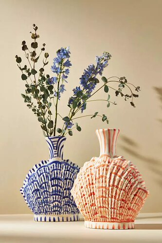 英国Lucie 设计师手工绘画制作海洋风马卡龙色贝壳花瓶 家居摆件