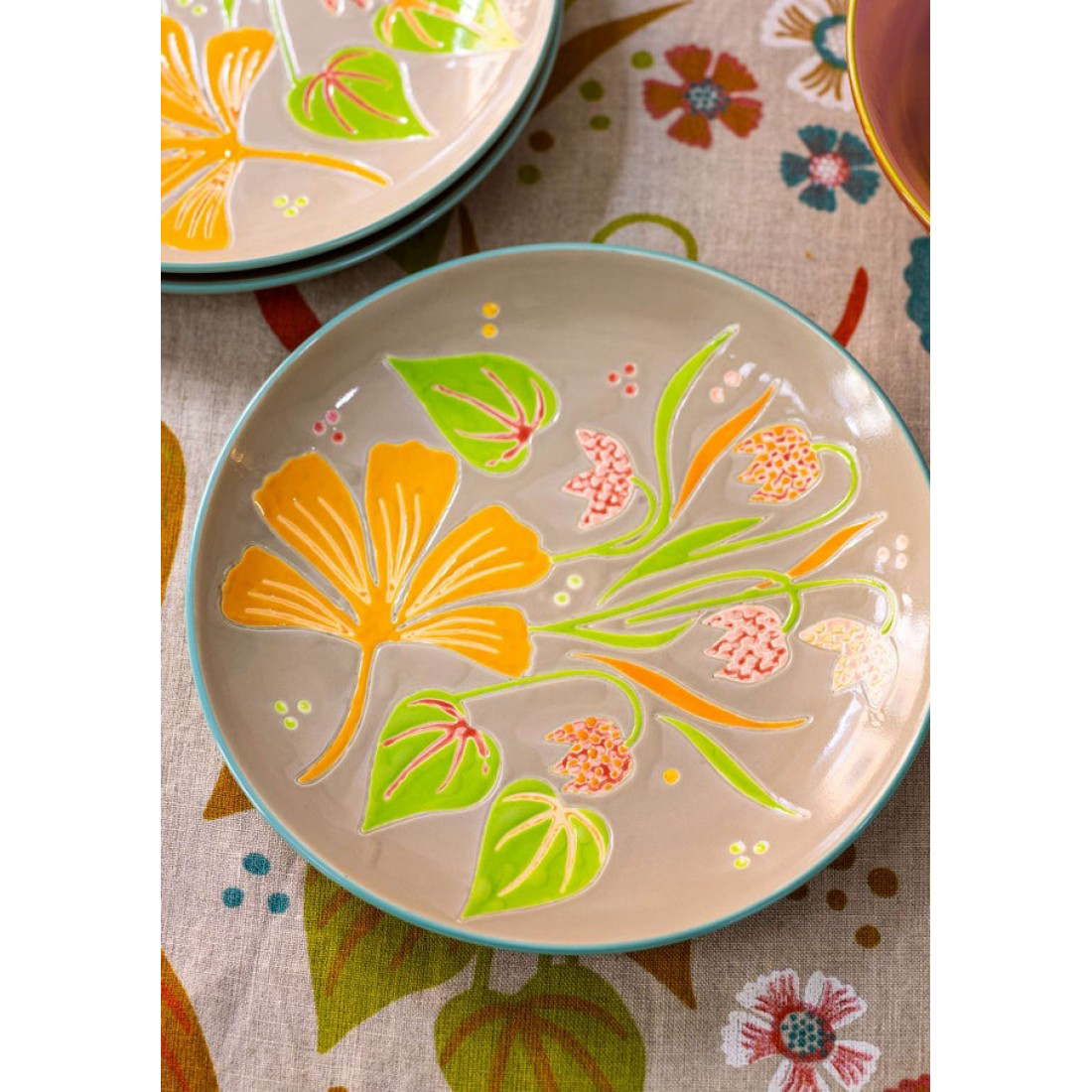 FQR LIVING瑞典Gudrun Assiette手工制作绘画陶瓷花卉餐盘 甜品盘