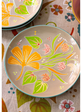 FQR LIVING瑞典Gudrun Assiette手工制作绘画陶瓷花卉餐盘 甜品盘