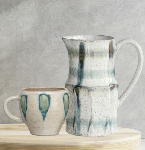 FQR LIVING丹麦Bloomingville手工制作绘画陶器经典格纹水壶造型