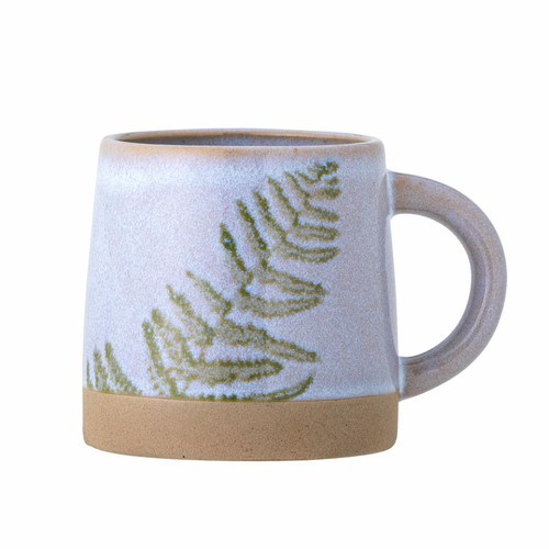 FQR LIVING 丹麦Bloomingville KIli手工绘画陶器灰色绿叶马克杯