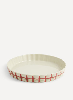 FQRLIVING英国EI CORTE INGIES手工制作陶器红色条纹设计圆形烤盘