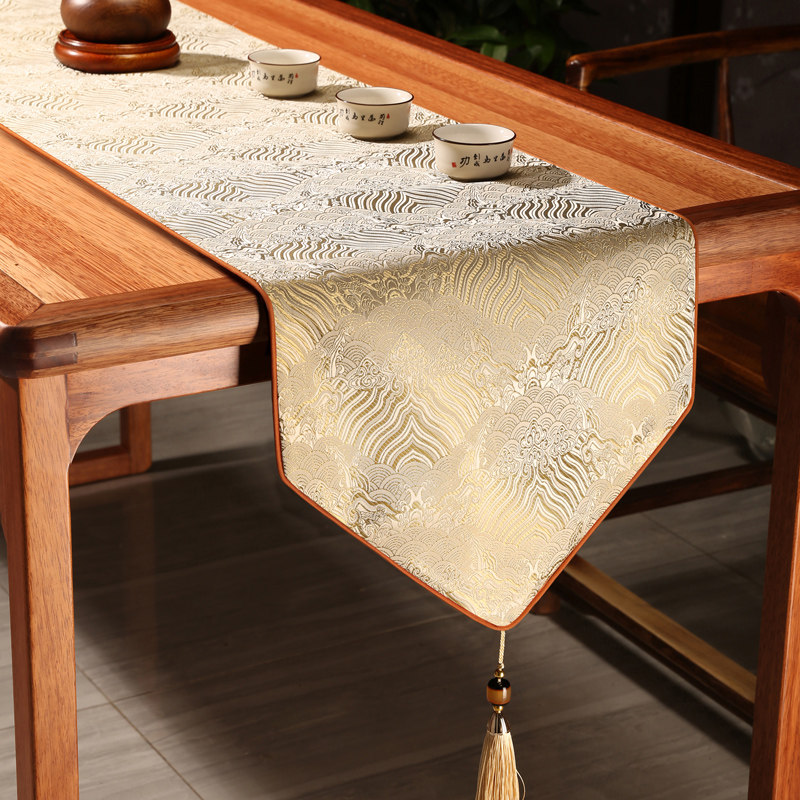 中式桌旗简约红木老板桌禅意别墅床旗北欧中国风轻奢茶旗桌布定制