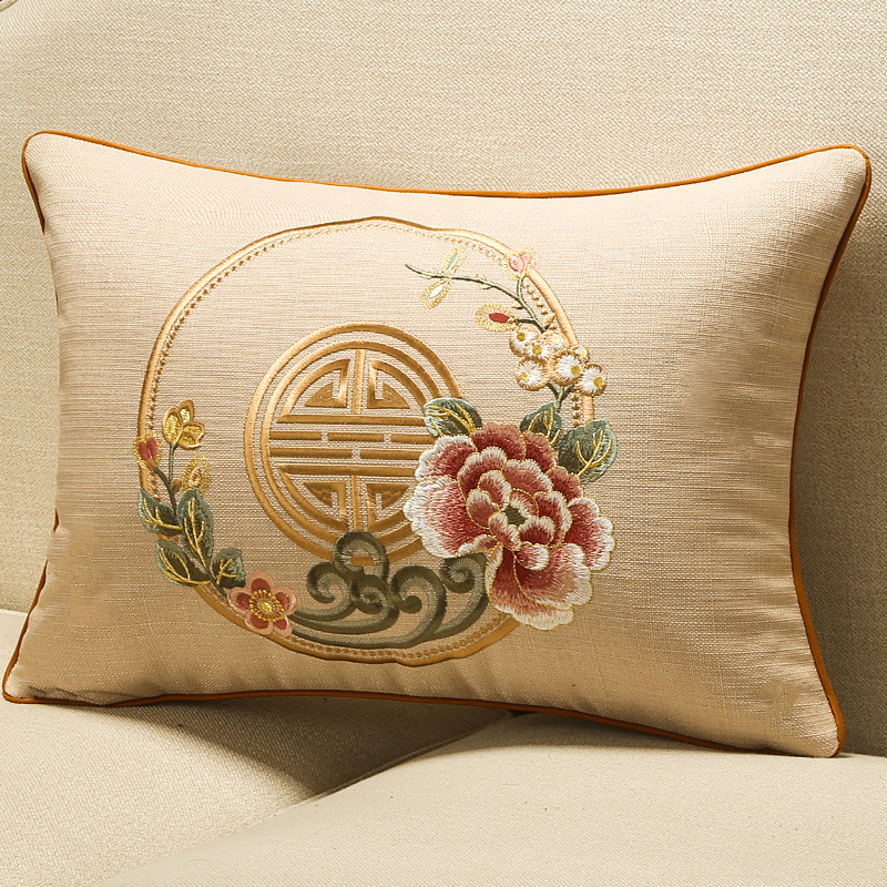 中式抱枕沙发靠枕红木客厅靠垫中国风抱枕套棉麻靠背垫长方形腰枕