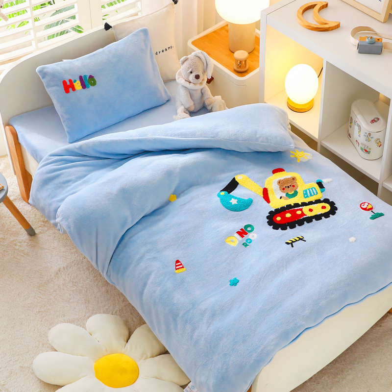 儿童幼儿园被套加绒a类秋冬季牛奶绒婴儿床宝宝小被罩单件珊瑚绒