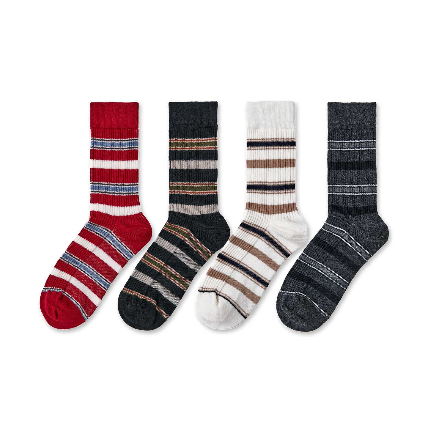 女士棉羊毛条纹中筒舒适柔软学院风复古秋冬百搭温暖不勒脚休闲袜